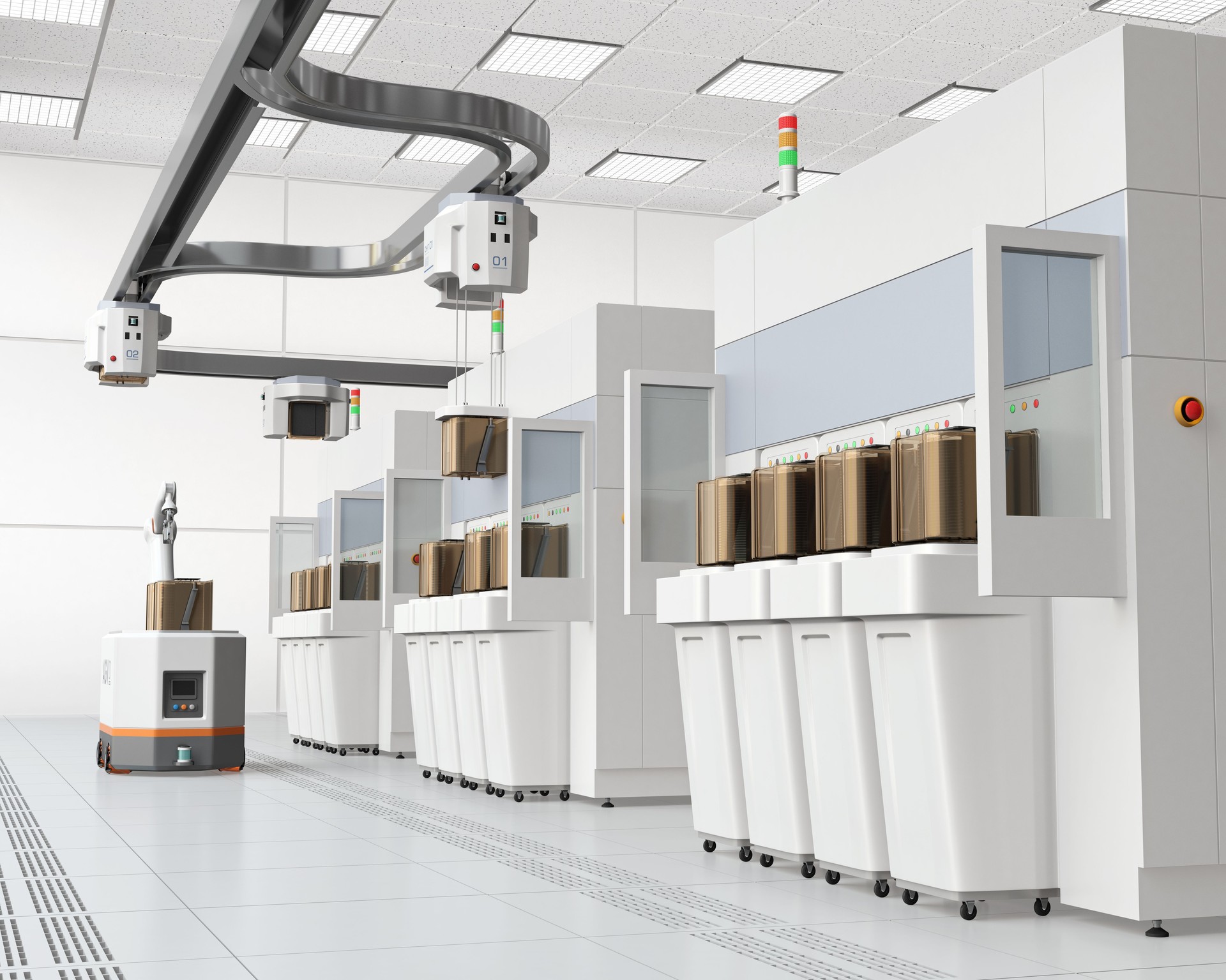 Semiconduct Wafer Cleaning, Etching system and OHT, AGV in Fab cleanroom